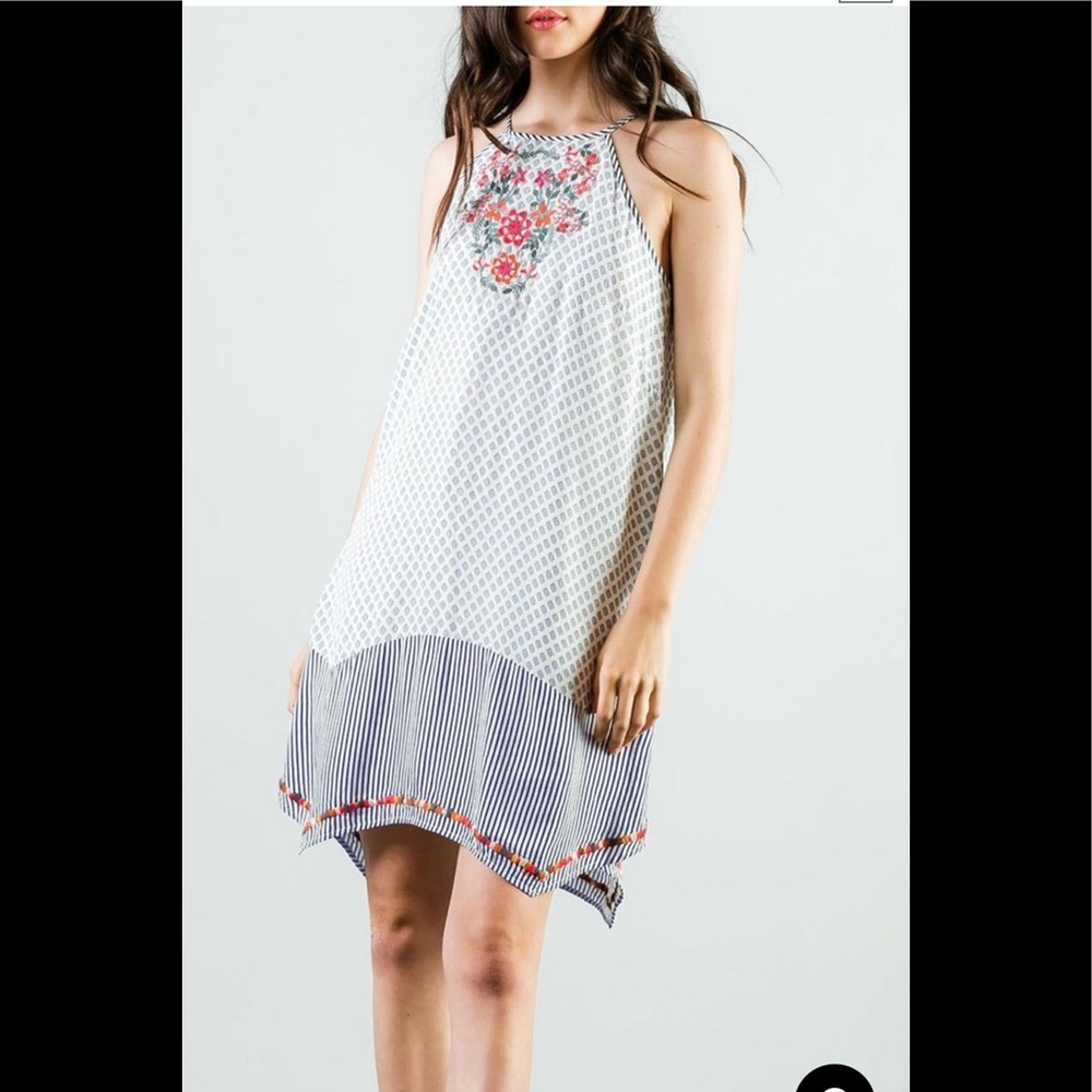 THML Anthropologie Sz S Embroidered Halter Dress